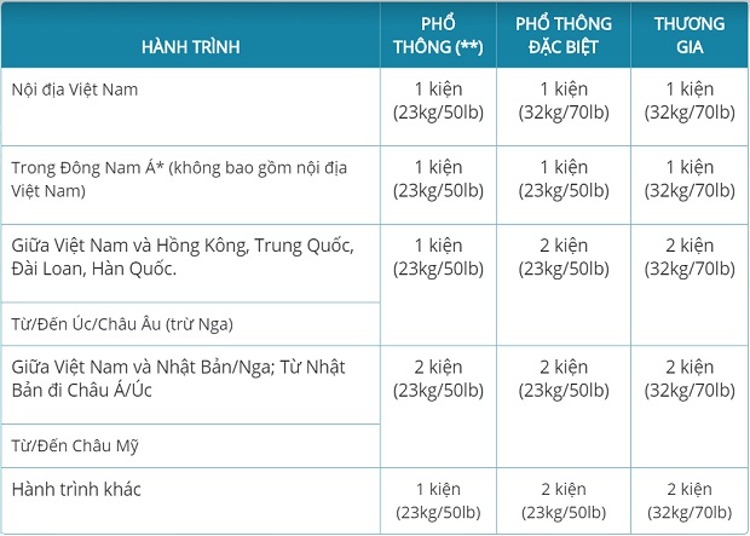 Quy định hành lý ký gửi Vietnam Airlines