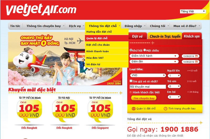 Thủ tục đổi chuyến bay Vietjet