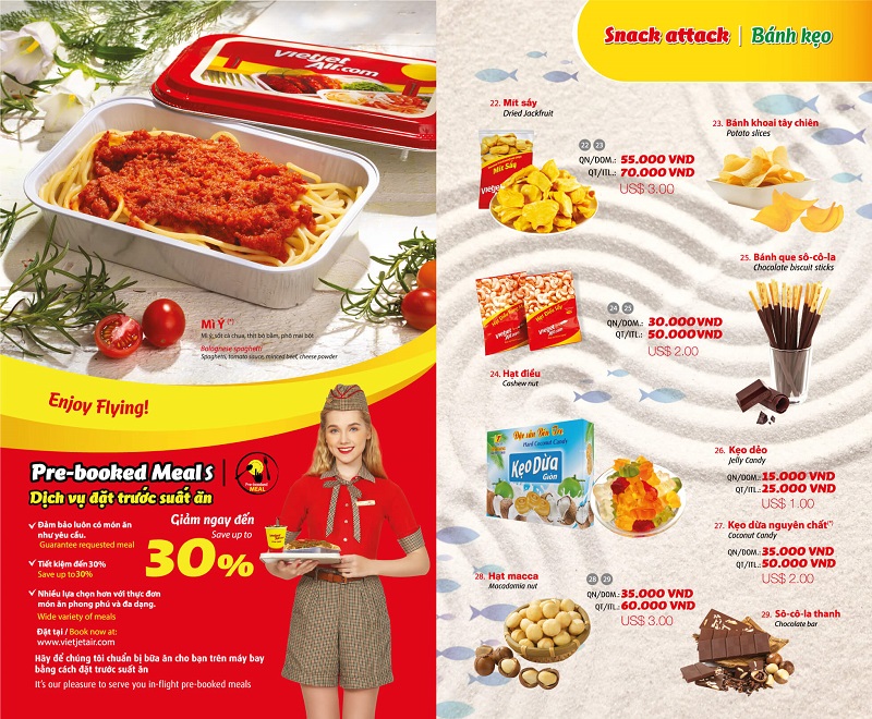 Menu mua đồ ăn trên máy bay Vietjet